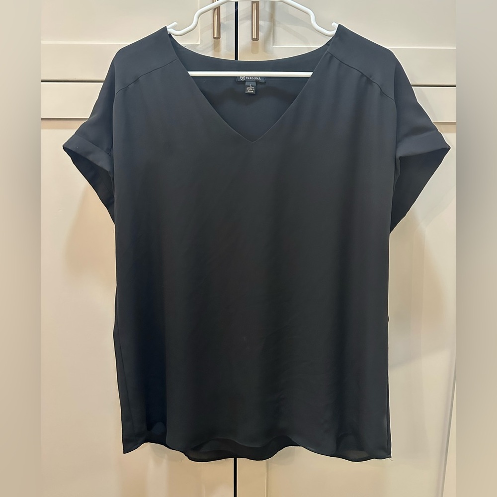 Versona Black V-Neck Blouse - L